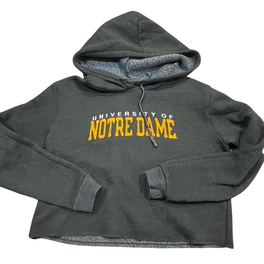 University Of Notre Dame Women‎ Medium Cropped Sherpa Hoodie Green Pullover